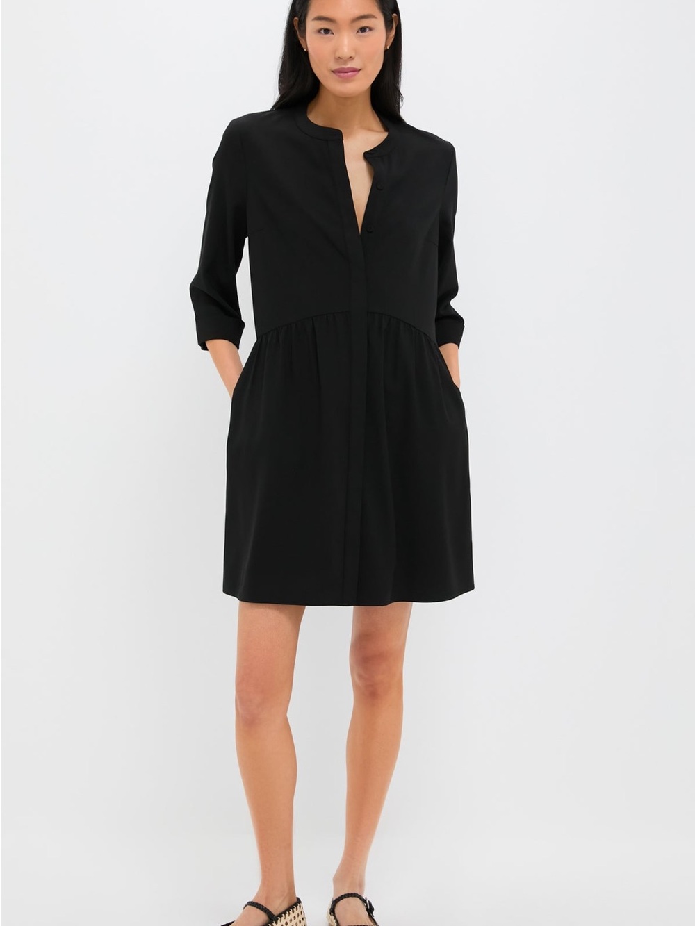 Tuckernuck Black Stretch Crepe Royal Shirt Dress